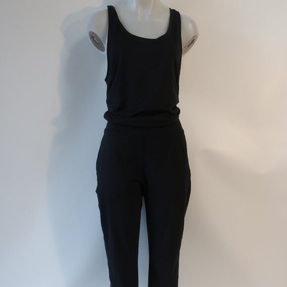 Women Sweaty Betty Black Flat Front Stretch Sleeveless Gary Jumpsuit L - Picture 3 of 12
